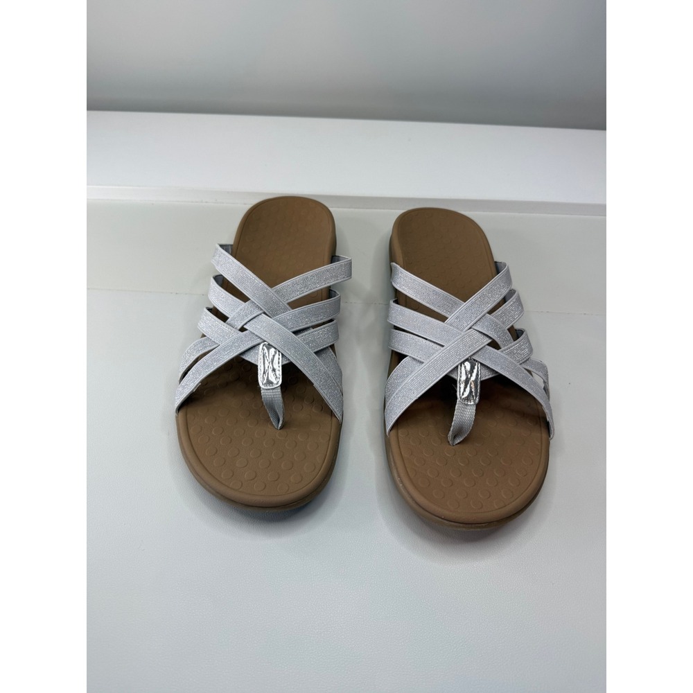 Vionic Tia Silver Metallic Strappy Orthotic Thong Sandals Womens 12 NEW - Picture 2 of 7